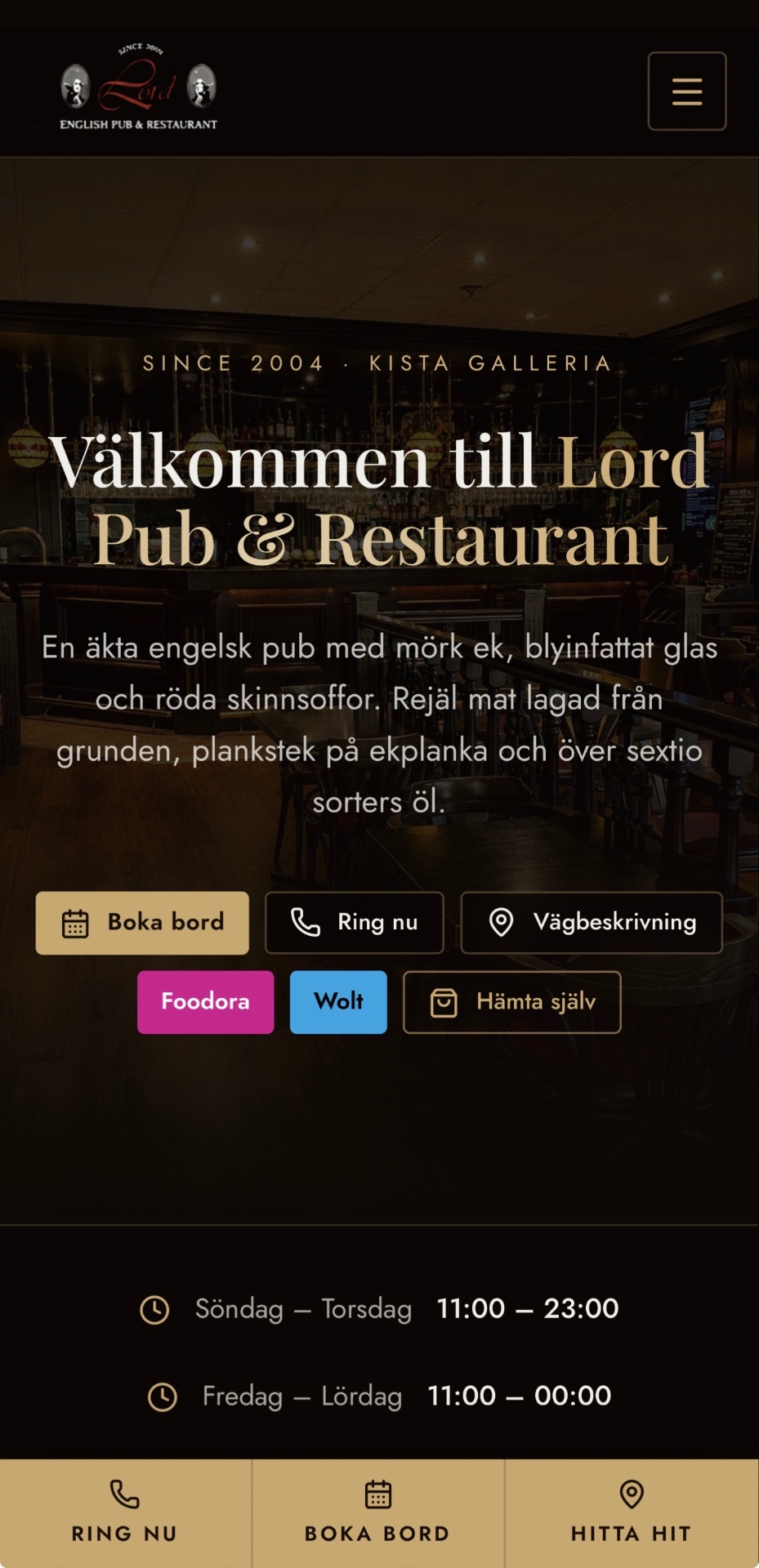 Lord Pub & Restaurant — Restaurang & bokning