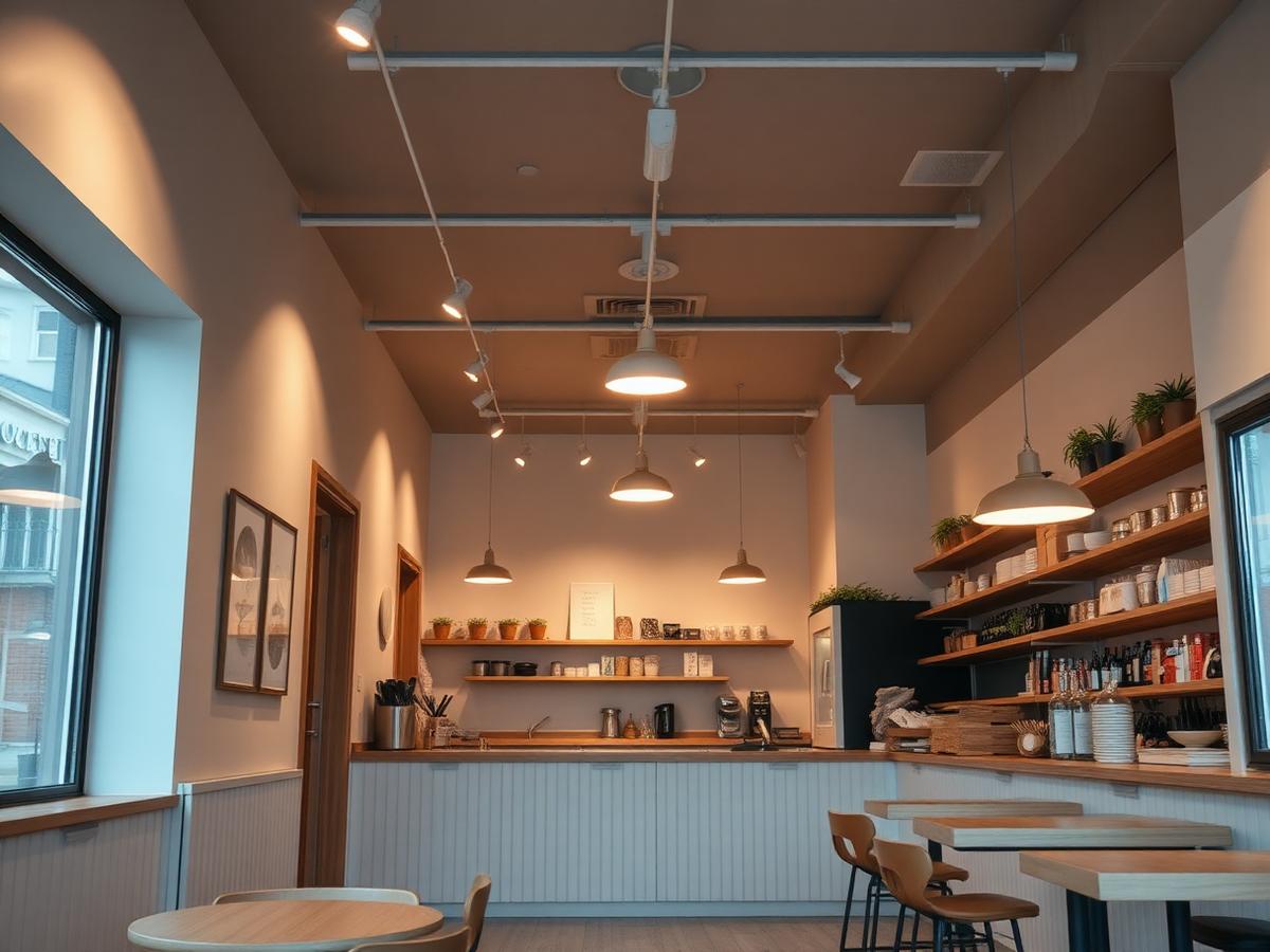 Café med ny skenbelysning i taket